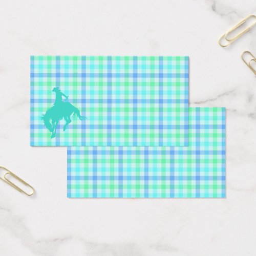 Plaid Turquoise Cowboy Business Card Templates