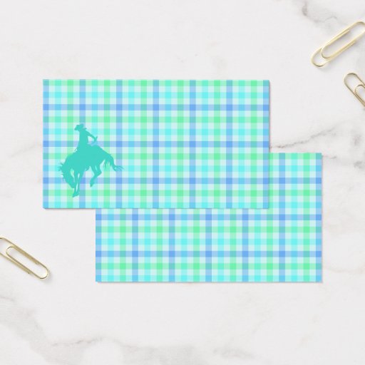Customizable Plaid Turquoise Cowboy Business Card Templates