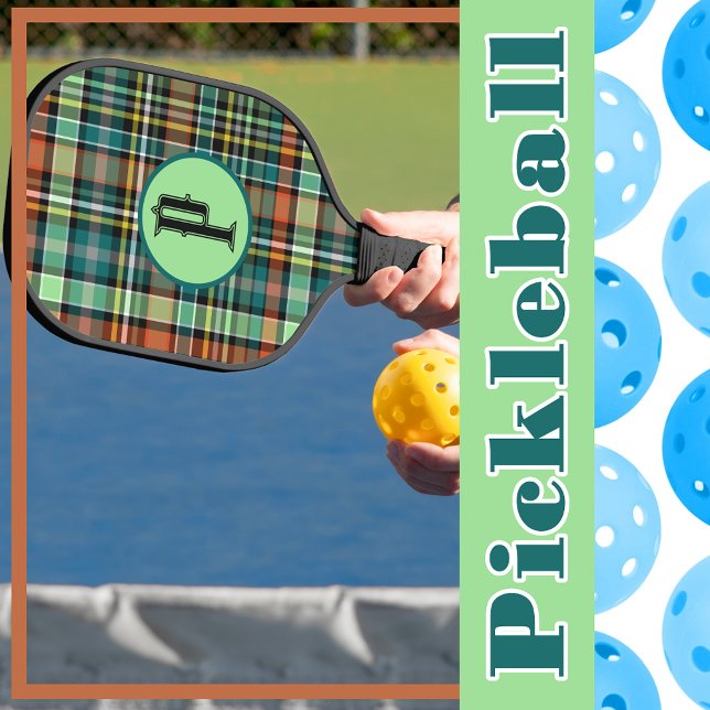 Plaid Turquoise Gray Orange MInt Green Personalize Pickleball Paddle (Plaid Turquoise Gray Orange MInt Green Personalize Pickleball Paddle)