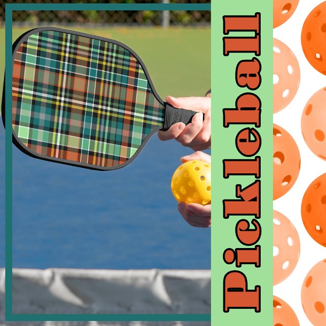 Plaid Turquoise Gray Yellow Orange MInt Green Pickleball Paddle (Plaid Turquoise Gray Yellow Orange MInt Green Pickleball Paddle)