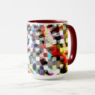 Plaid twisted under colored spots, scandalous mug