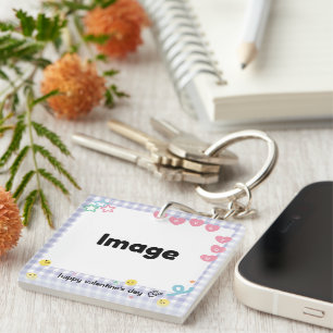 Plaid Violet Valentine Photo Film Keychain