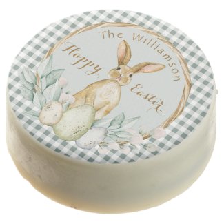 Plaid Watercolor Bunny Floral Wreath Happy Easter