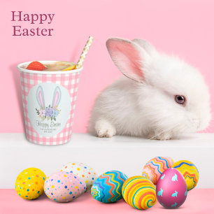 Plaid Watercolor Floral Bunny Template Easter  Paper Cups