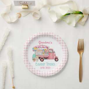 Plaid Watercolor Floral Market Truck Easter Paper Plates