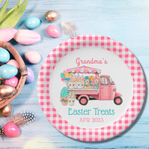 Plaid Watercolor Floral Market Truck Easter Paper Plates