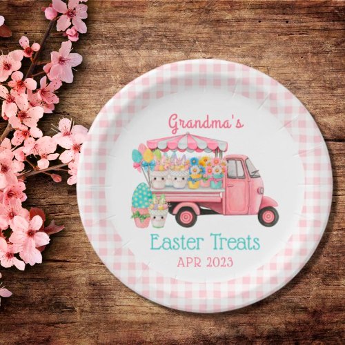 Plaid Watercolor Floral Market Truck Easter Paper Plates