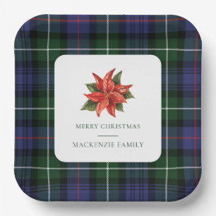 Plaid Watercolor Floral Rustic Christmas Tartan Paper Plates