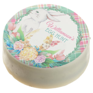 Plaid Watercolor Floral Wreath Easter Bunny Chocolate Covered Oreo