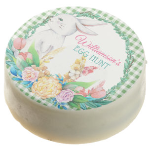 Plaid Watercolor Floral Wreath Easter Bunny Chocolate Covered Oreo