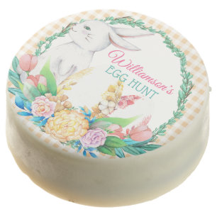 Plaid Watercolor Floral Wreath Easter Bunny Chocolate Covered Oreo