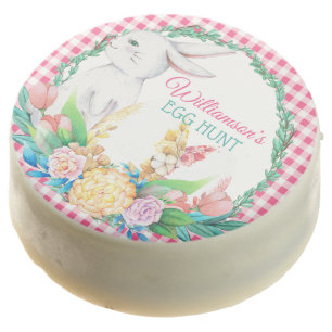 Plaid Watercolor Floral Wreath Easter Bunny Chocolate Covered Oreo