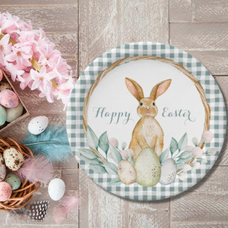 Plaid Watercolor Floral Wreath Happy Easter