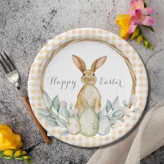 Plaid Watercolor Floral Wreath Happy Easter