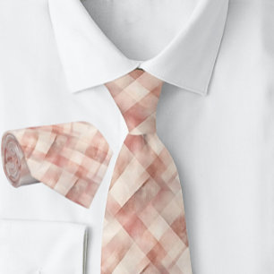 Plaid Weave Peach Pink Spring Neck Tie