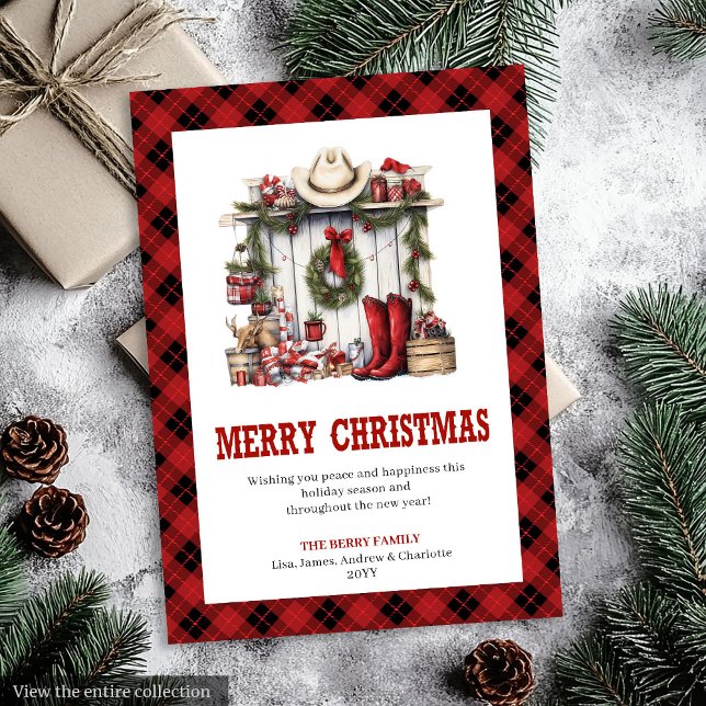 Plaid Western Buffalo Rustic Xmas Greeting Holiday Card (Plaid Western Buffalo Rustic Xmas Greeting)