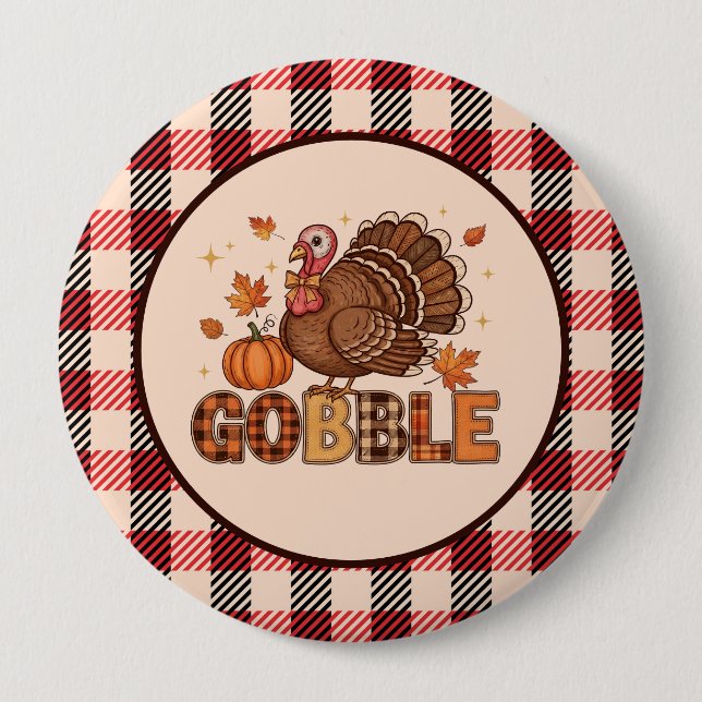 Plaid & Whimsy – Festive Thanksgiving Turkey Button (Front)