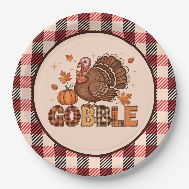 Plaid & Whimsy – Festive Thanksgiving Turkey Paper Plates (Front)