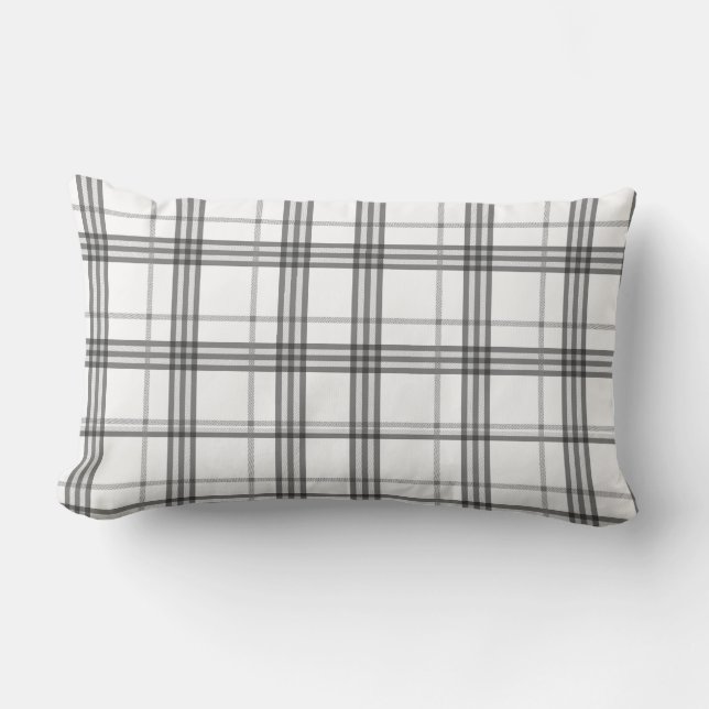 Plaid White and Black Classic Pattern  Lumbar Pillow (Front)