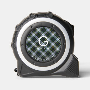 Plaid White Green Gordon Tartan Groomsman Monogram Tape Measure