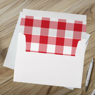 Plaid White Red Gingham Check Rustic Holiday Envelope