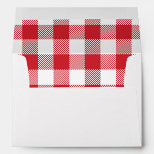 Plaid White Red Gingham Rustic Family Addressed Envelope