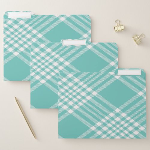 Plaid white teal blue tartan pattern elegant chic file folder