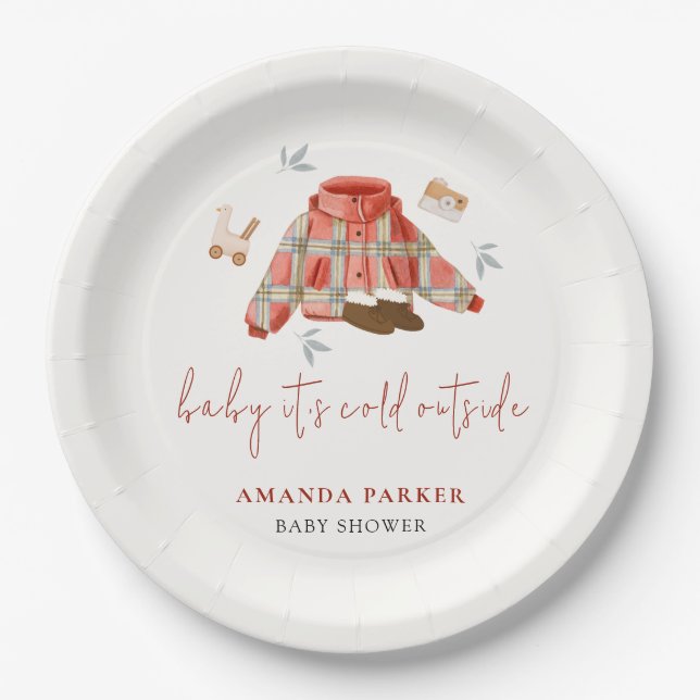 Plaid Winter Clothes Baby Shower  Paper Plates (Front)
