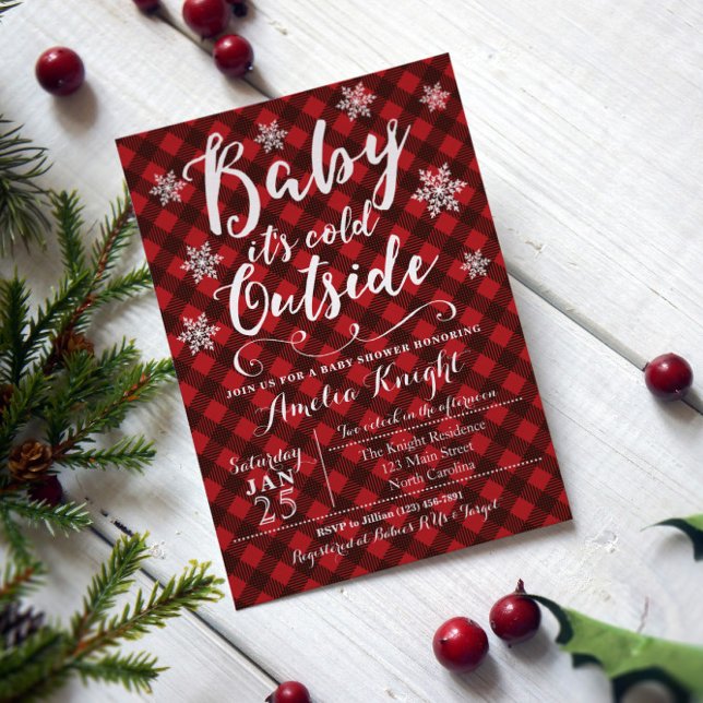 Plaid Winter Snowflake Baby Shower Invitations (Creator Uploaded)