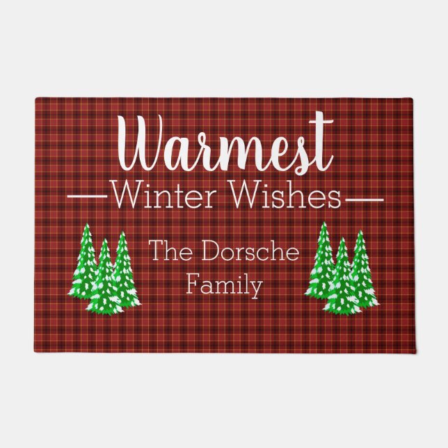 Plaid Winter Wishes Doormat (Front)