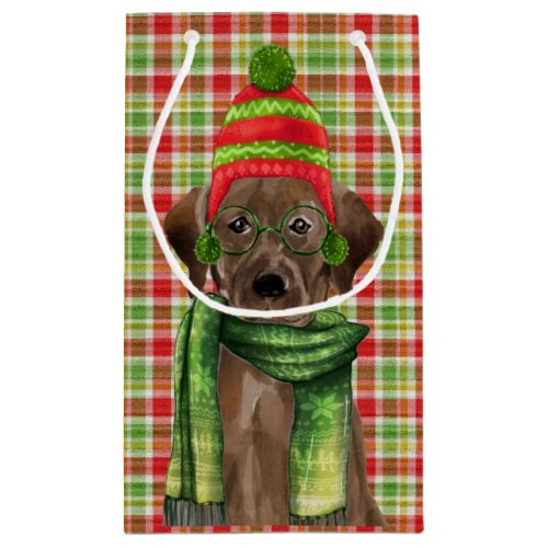 Plaid with a Chocolate Lab Christmas Dog Small Gift Bag