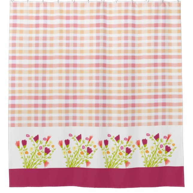 Plaid With Floral Accented Shower Curtain (Front)