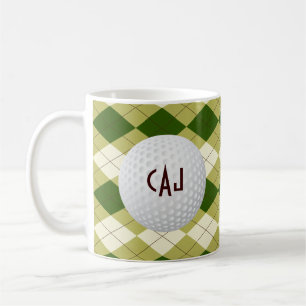 Plaid with Golf Ball, Personalized Coffee Mug