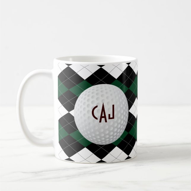 Plaid with Golf Ball, Personalized Coffee Mug (Left)