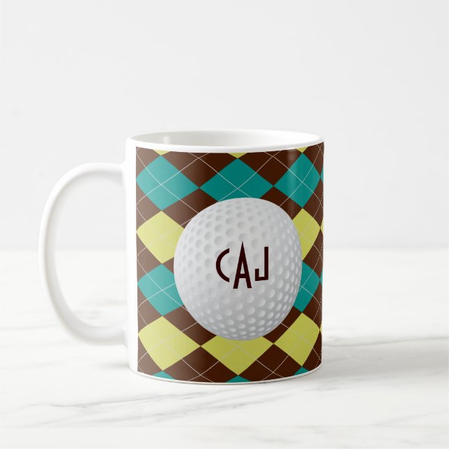 Plaid with Golf Ball, Personalized Coffee Mug (Left)