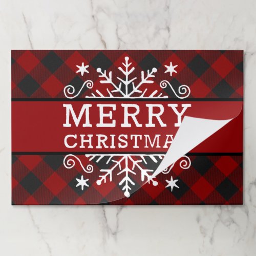 Plaid with Merry Christmas snowflakePaper Placemat