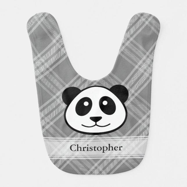 Plaid with Panda Face Bib (Front)