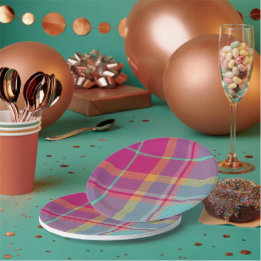 Plaid With Patterened Texture Paper Plates