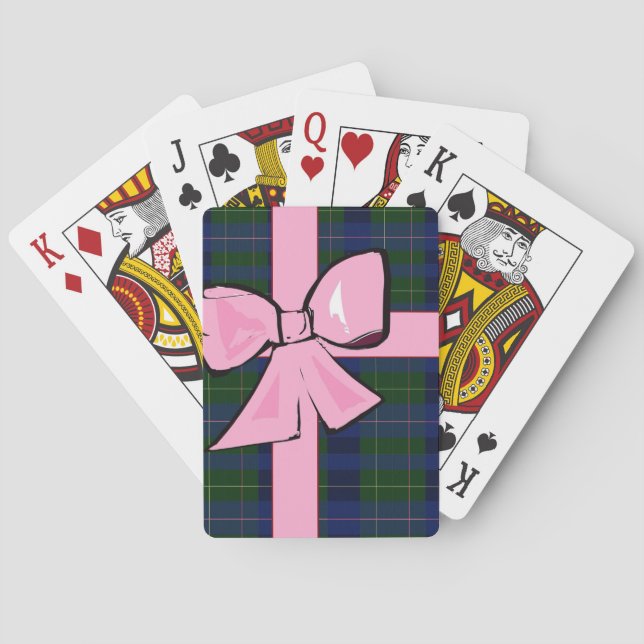 Plaid with pink bow gift wrap theme playing cards (Back)