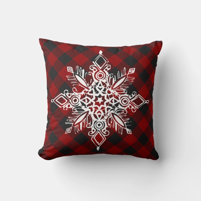 Plaid with snowflake throw pillow (Front)