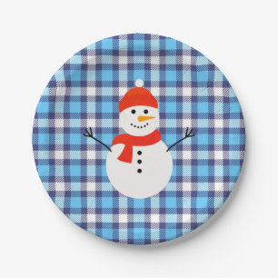 Plaid with Snowman Paper Plates