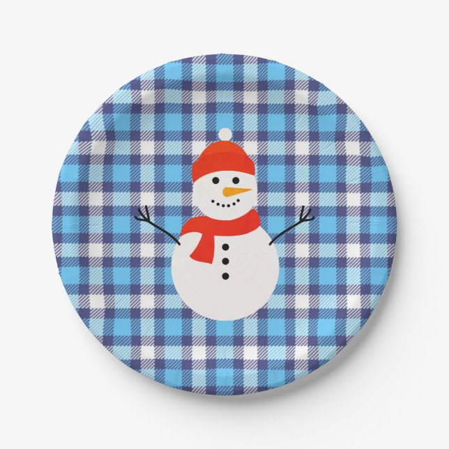 Plaid with Snowman Paper Plates (Front)