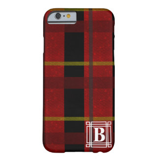 Plaid with White Monogram Barely There iPhone 6 Case