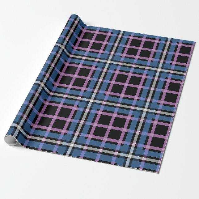Plaid Wrapping Paper – Blue & Lavender Checkered (Unrolled)
