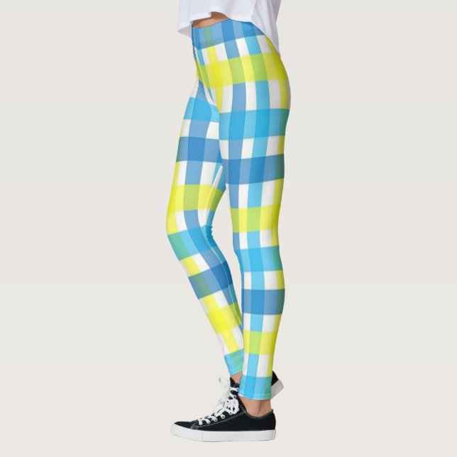 Plaid Yellow Blue & White Leggings  (Left)