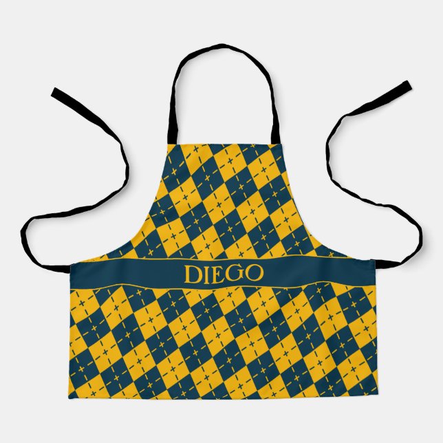 Plaid Yellow Chocolate Minimal Pattern Apron (Front)