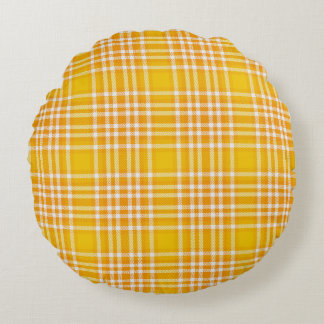 Plaid Yellow Decor Round Throw Pillow