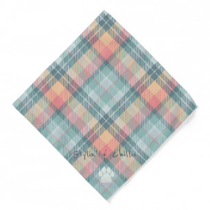 Plaid Yellow Pink Pattern Paw Dog Bandana