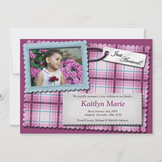Plaidly Perfect ~ Purple Adoption Announcements (Front)