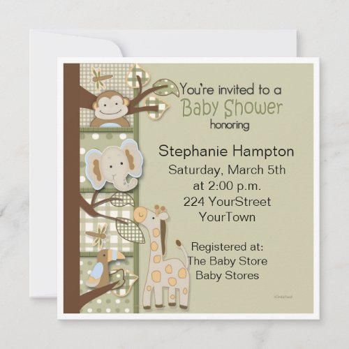 Plaids and Poka Dots Safari Animal Baby Shower Invite